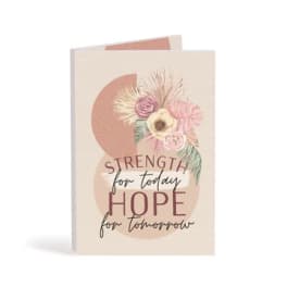 Greeting card with pastel flowers and the words strength and hope