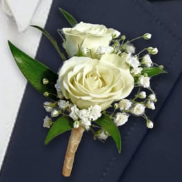White spray Rose Boutonnière by Atlanta's Finest Flowers