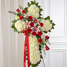 CROSS WITH LILIES AND ROSES