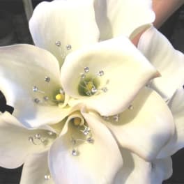 White calla lilies with jeweled accents