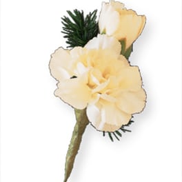 Cream carnation boutonniere with dark green filler