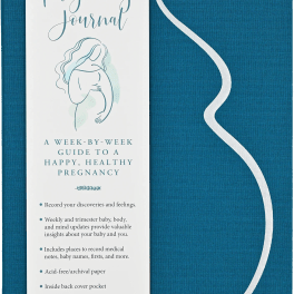 Pregnancy journal with a teal cover and white ribbon bookmark