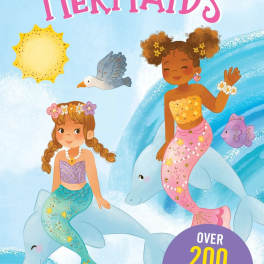 Mermaid sticker book cover with two illustrated mermaids and sea animals