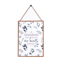 Framed hanging sign with floral pattern and Grandma memorial text