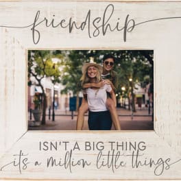Wooden friendship photo frame with a picture of two smiling women