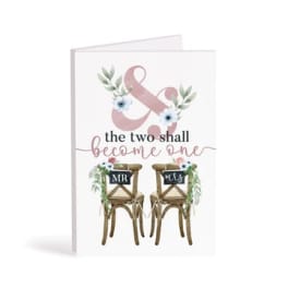 Wedding card with two chairs labeled Mr and Mrs