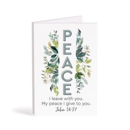 Greeting card with the word PEACE and leafy watercolor branches