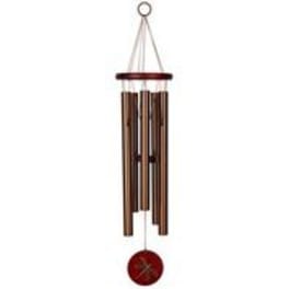 Wooden wind chime with a red circular pendant