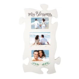 Puzzle-piece photo frame with three beach photos and the words My Blessings