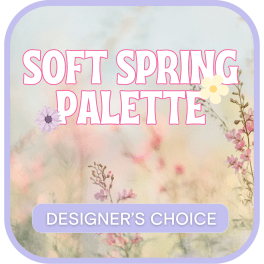 Soft spring palette graphic with floral accents and designer's choice text