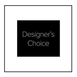 Black square card reading "Designer's Choice" on a white background