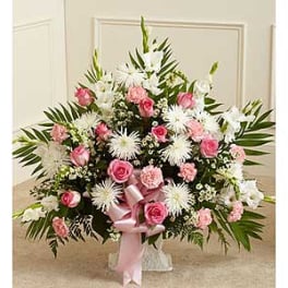 Pink and White Sympathy Floor Basket