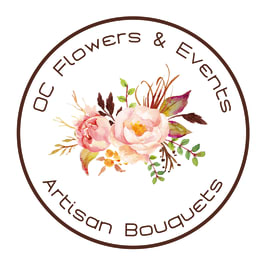 Circular floral logo with pink peonies and brown text