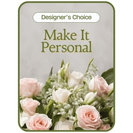 Designer’s Choice floral arrangement with pale pink and white roses