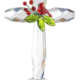 Crystal cross with a red cardinal and green leaves