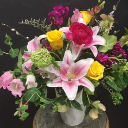 pinks and yellows ceramic vase