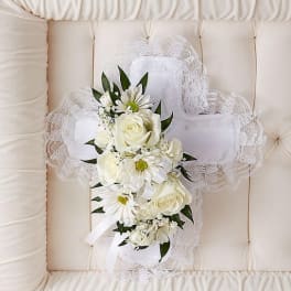 White Satin Cross Casket Pillow