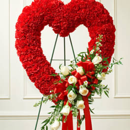Red and White Open Heart with White Roses