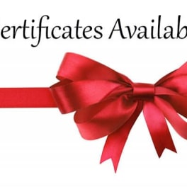 Red ribbon bow with gift certificates available text