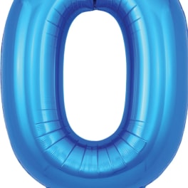 Blue foil balloon shaped like the number 0