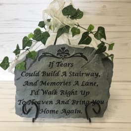 Memorial plaque with ivy and a sympathy quote
