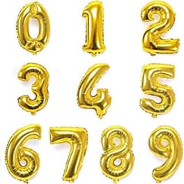 Gold number balloons arranged in a grid from 0 to 9