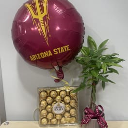 Arizona State balloon with Ferrero Rocher chocolates and a potted plant