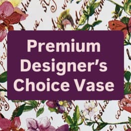 Purple label reading "Premium Designer's Choice Vase" over floral pattern