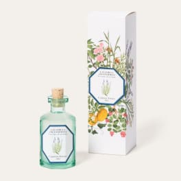 Lavender-scented bottle with matching floral-patterned box