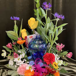 Flower Arrangement with Hummingbird feeder