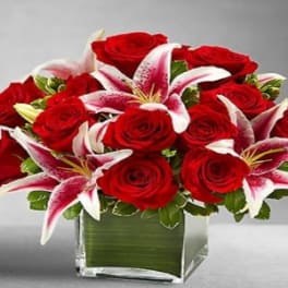 Rose and Lily Cube Bouquet