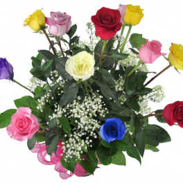Bouquet of multicolored roses with baby's breath