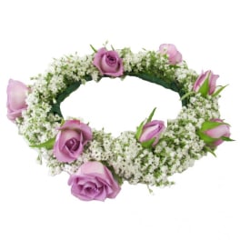 Lavender rose floral wreath with white filler flowers