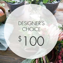 Designer's choice floral arrangement with a $100 price label