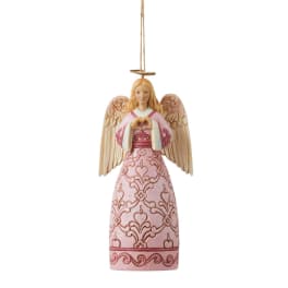 Pink angel ornament with wings and a hanging cord