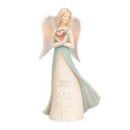 Angel figurine holding a pink heart