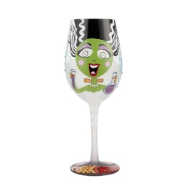 Decorative wine glass with a Frankenstein face and Halloween design