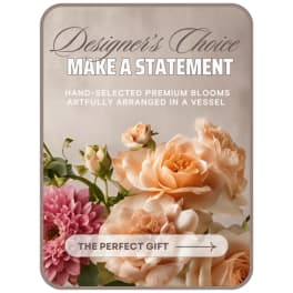 Promotional floral card with peach and pink blooms