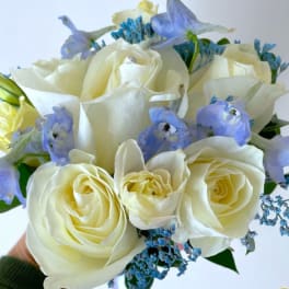 White w/Light Blue Prom Bouquet