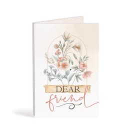Greeting card with floral illustration and the words Dear friend