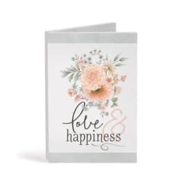 Greeting card with pastel flowers and the words love and happiness