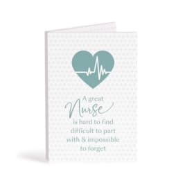 Greeting card with a teal heart and nurse message