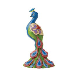 Colorful peacock figurine with blue, green, red, and purple details