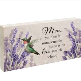 Sympathy plaque with a hummingbird and lavender flowers
