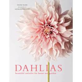 Book cover with a large pale pink dahlia flower