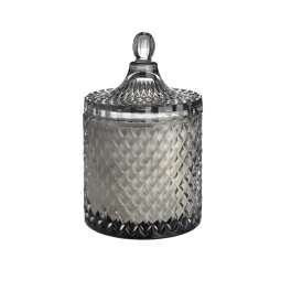 Textured glass jar candle with a lid