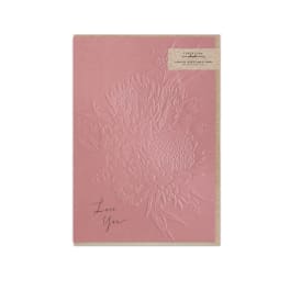Pink embossed greeting card with floral design and "Love You" text