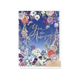 Floral greeting card with "You Are Amazing" text on a blue background