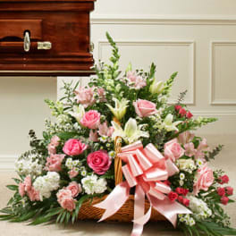 Sincerest Sympathies Fireside Basket-Pink & White