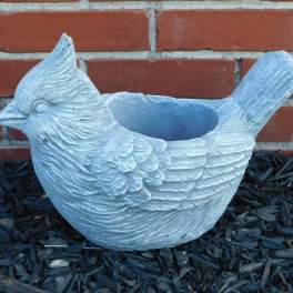 Bird-shaped decorative planter in pale blue-gray